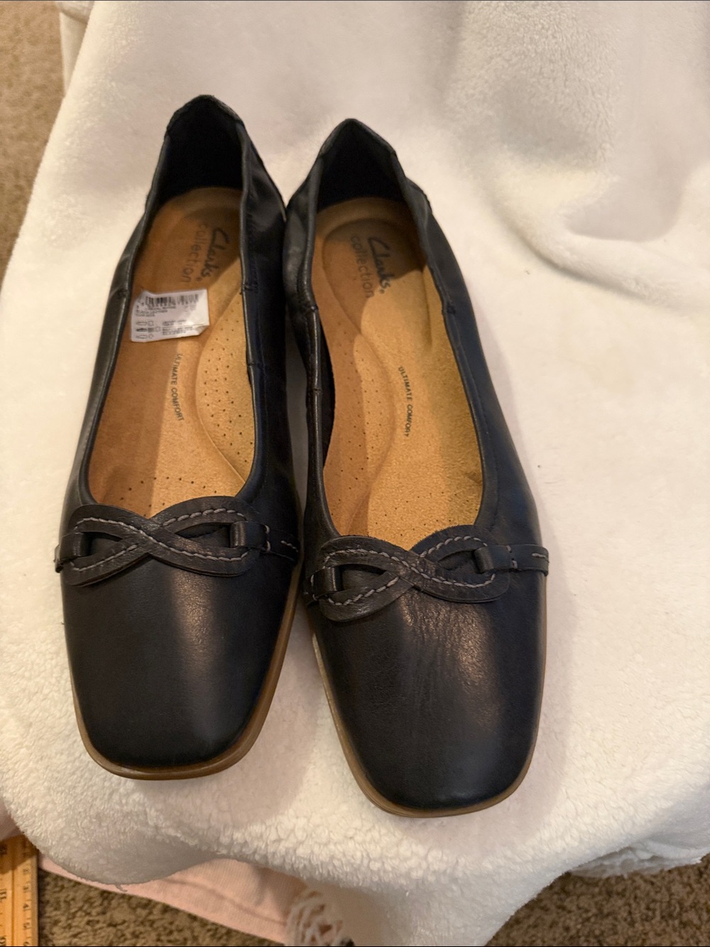 Clarks Black Leather Braided Detail Slip-On Flats